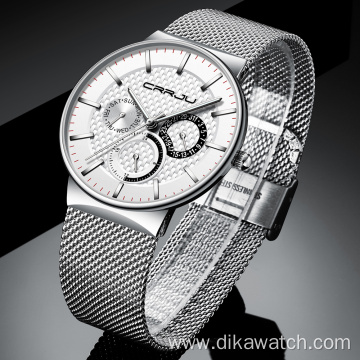 CRRJU Top Brand Luxury Waterproof Ultra Thin Date Watch Mens Watch Steel Strap Casual Quartz Watch White Sport WristWatch